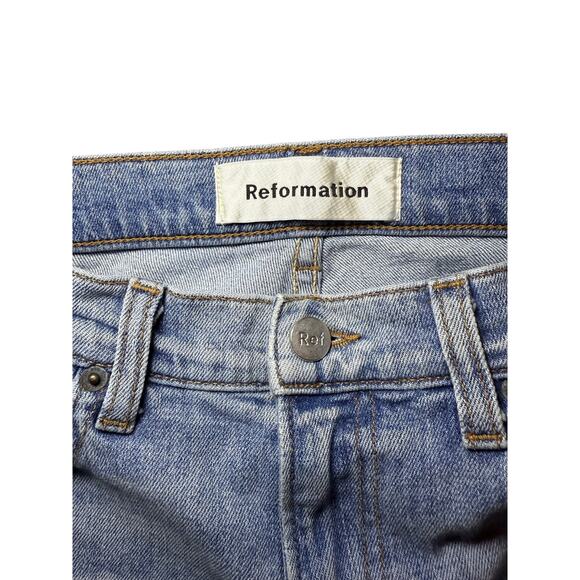 Reformation Distressed Blue Light Wash Denim Destroyed Knees Miami Size 25 - Picture 9 of 10